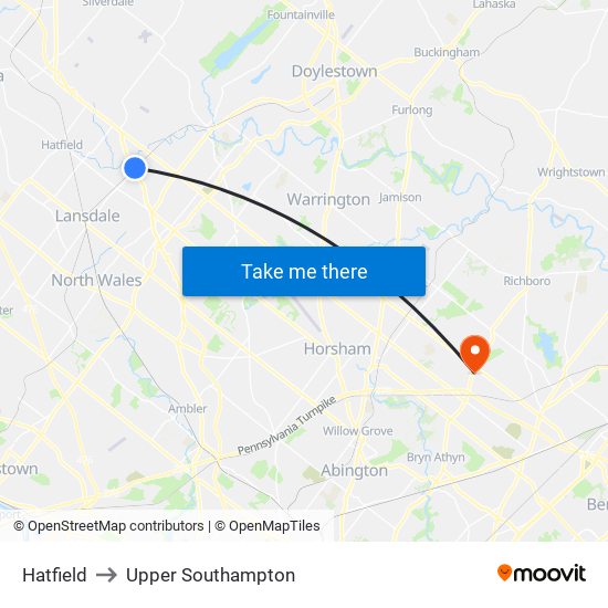 Hatfield to Upper Southampton map
