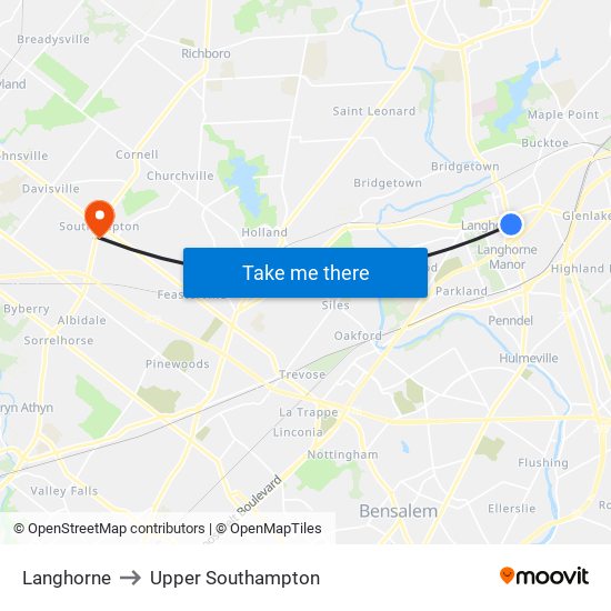 Langhorne to Upper Southampton map