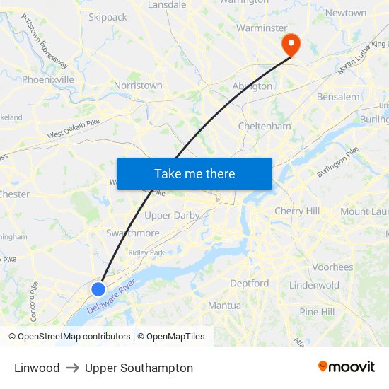 Linwood to Upper Southampton map