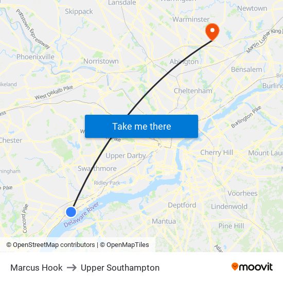 Marcus Hook to Upper Southampton map