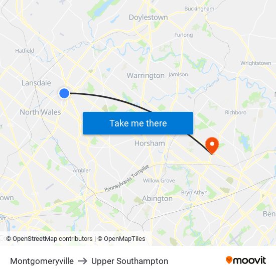 Montgomeryville to Upper Southampton map