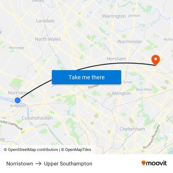 Norristown to Upper Southampton map