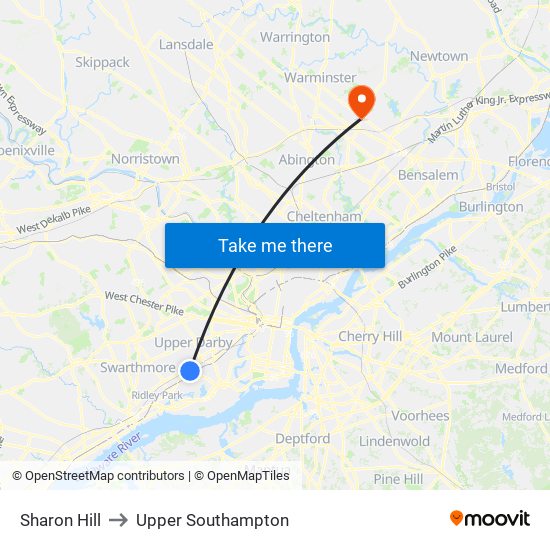 Sharon Hill to Upper Southampton map