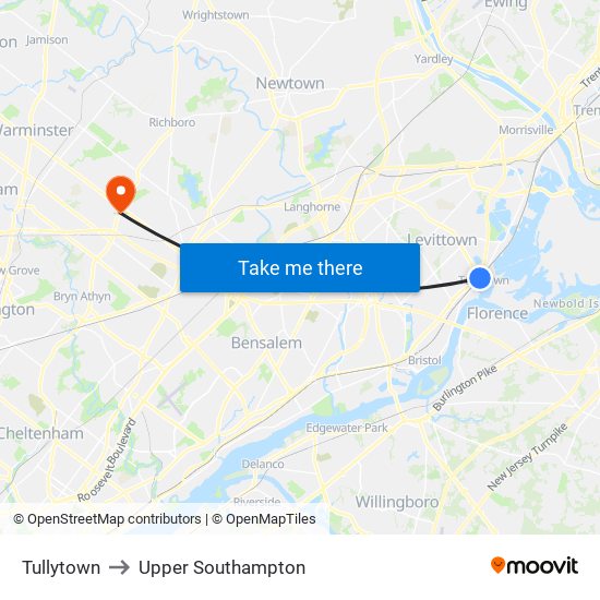 Tullytown to Upper Southampton map