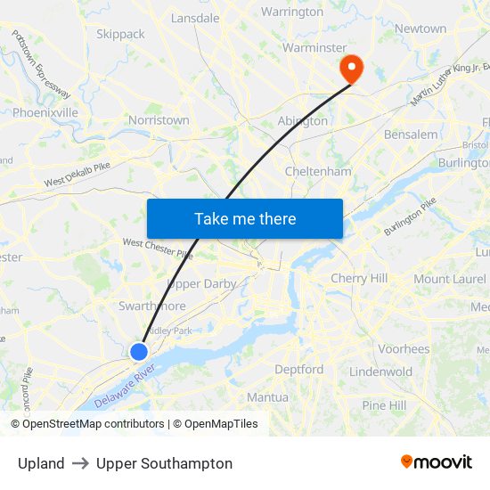 Upland to Upper Southampton map