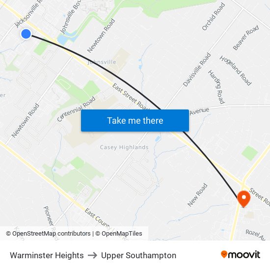 Warminster Heights to Upper Southampton map