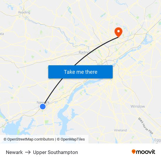 Newark to Upper Southampton map