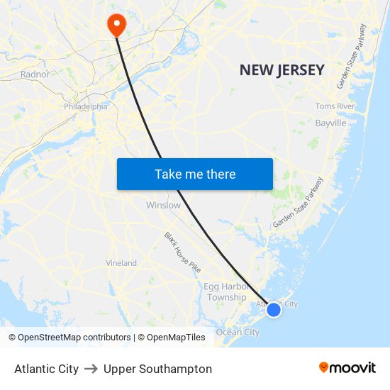Atlantic City to Upper Southampton map