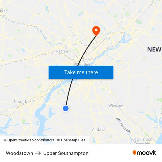 Woodstown to Upper Southampton map