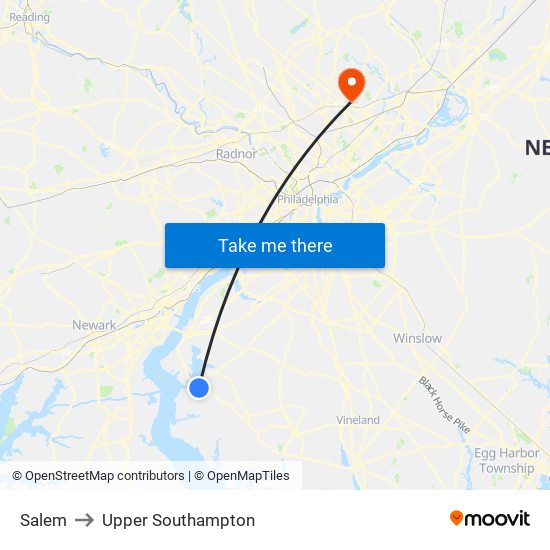 Salem to Upper Southampton map