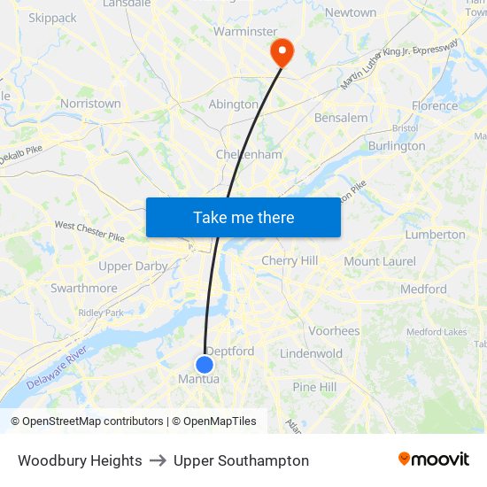 Woodbury Heights to Upper Southampton map