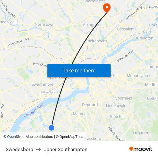 Swedesboro to Upper Southampton map
