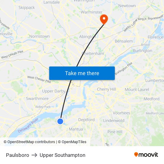 Paulsboro to Upper Southampton map