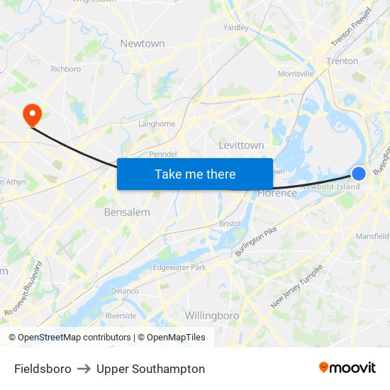 Fieldsboro to Upper Southampton map