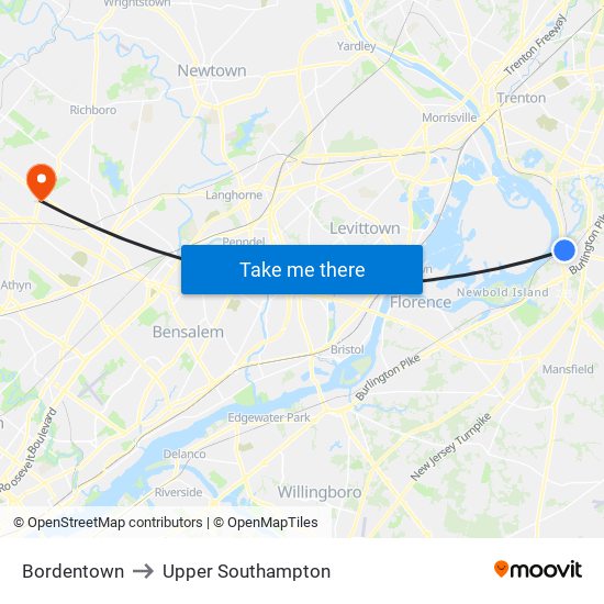 Bordentown to Upper Southampton map