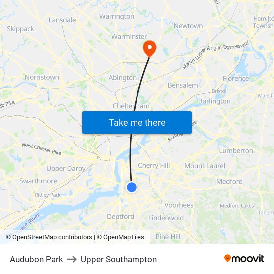 Audubon Park to Upper Southampton map