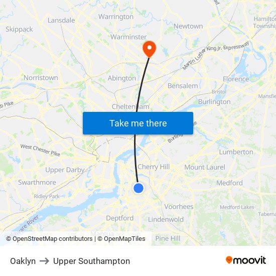 Oaklyn to Upper Southampton map