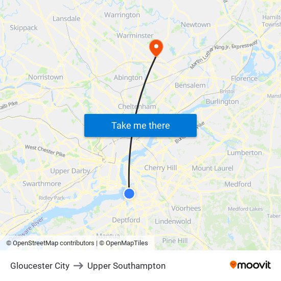 Gloucester City to Upper Southampton map