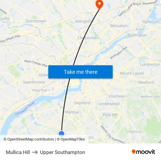 Mullica Hill to Upper Southampton map
