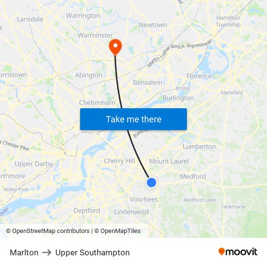 Marlton to Upper Southampton map