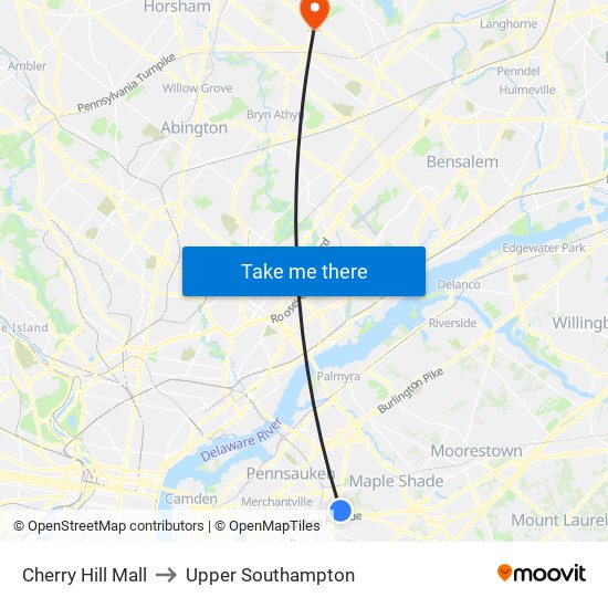 Cherry Hill Mall to Upper Southampton map