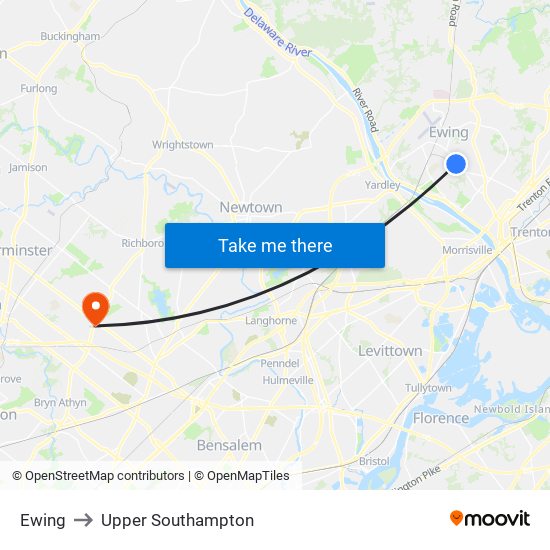 Ewing to Upper Southampton map