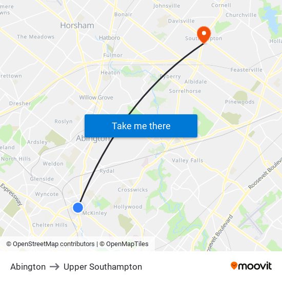 Abington to Upper Southampton map