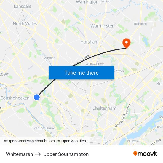 Whitemarsh to Upper Southampton map