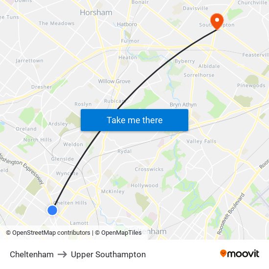 Cheltenham to Upper Southampton map