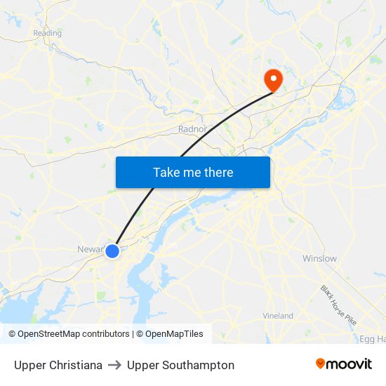 Upper Christiana to Upper Southampton map