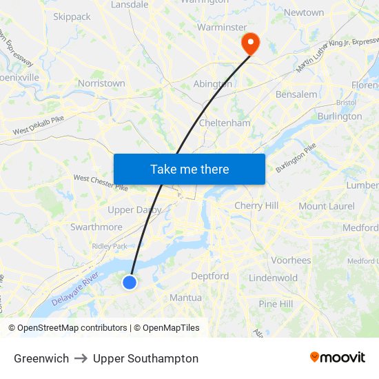 Greenwich to Upper Southampton map