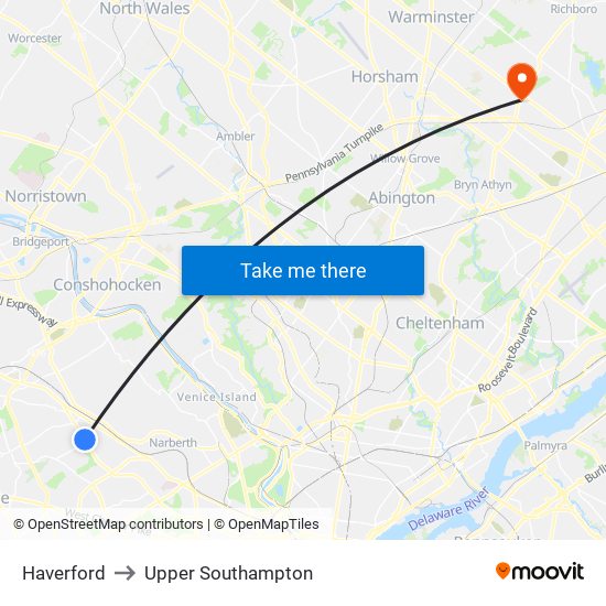 Haverford to Upper Southampton map