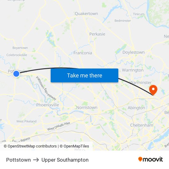 Pottstown to Upper Southampton map