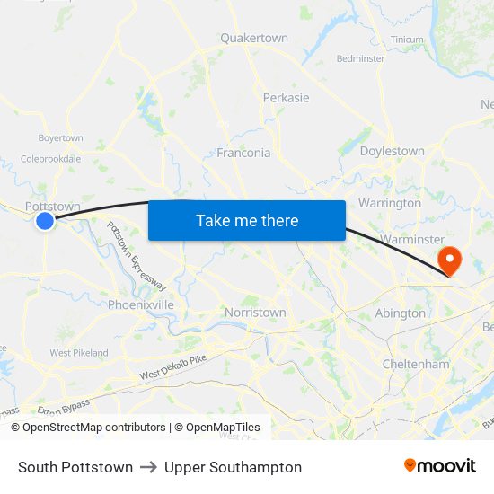 South Pottstown to Upper Southampton map