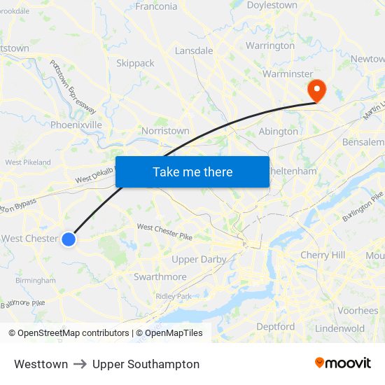 Westtown to Upper Southampton map