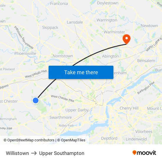 Willistown to Upper Southampton map