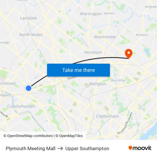 Plymouth Meeting Mall to Upper Southampton map
