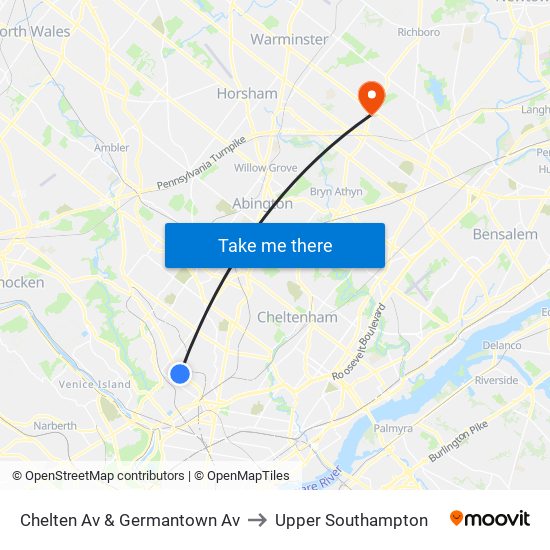 Chelten Av & Germantown Av to Upper Southampton map