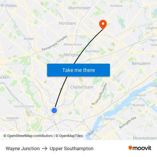 Wayne Junction to Upper Southampton map