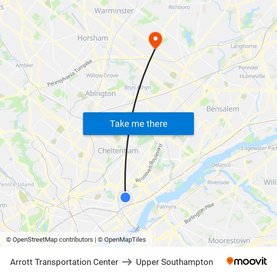 Arrott Transportation Center to Upper Southampton map