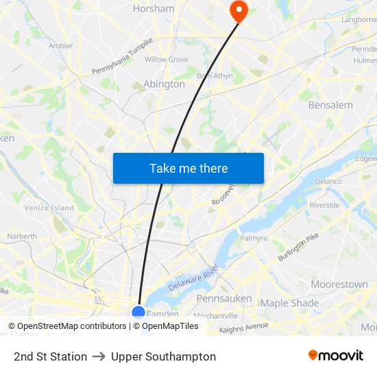 2nd St Station to Upper Southampton map