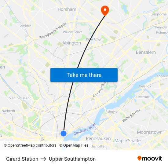 Girard Station to Upper Southampton map