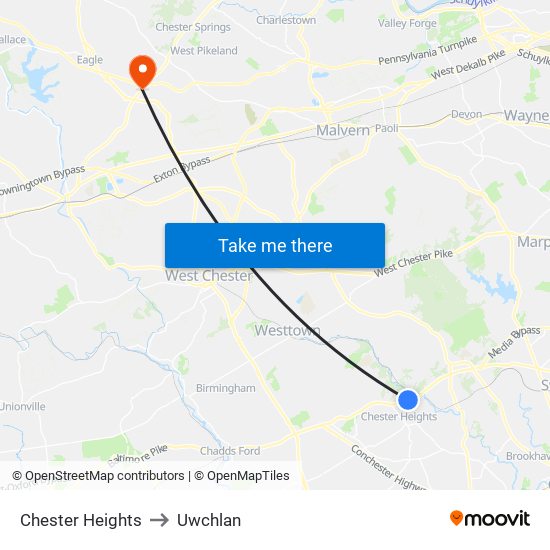 Chester Heights to Uwchlan map