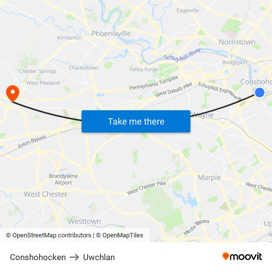 Conshohocken to Uwchlan map