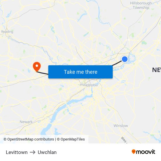 Levittown to Uwchlan map