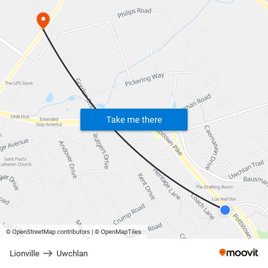 Lionville to Uwchlan map