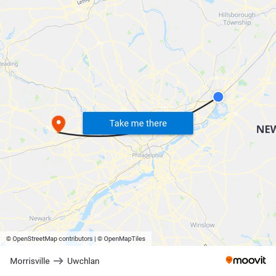 Morrisville to Uwchlan map