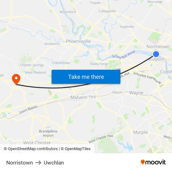 Norristown to Uwchlan map