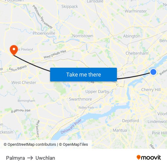 Palmyra to Uwchlan map