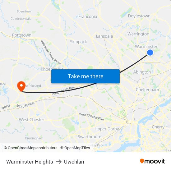 Warminster Heights to Uwchlan map